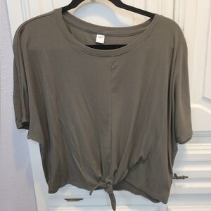 Oversized Crop Tie Front Ribbed Knit Tee Sz L